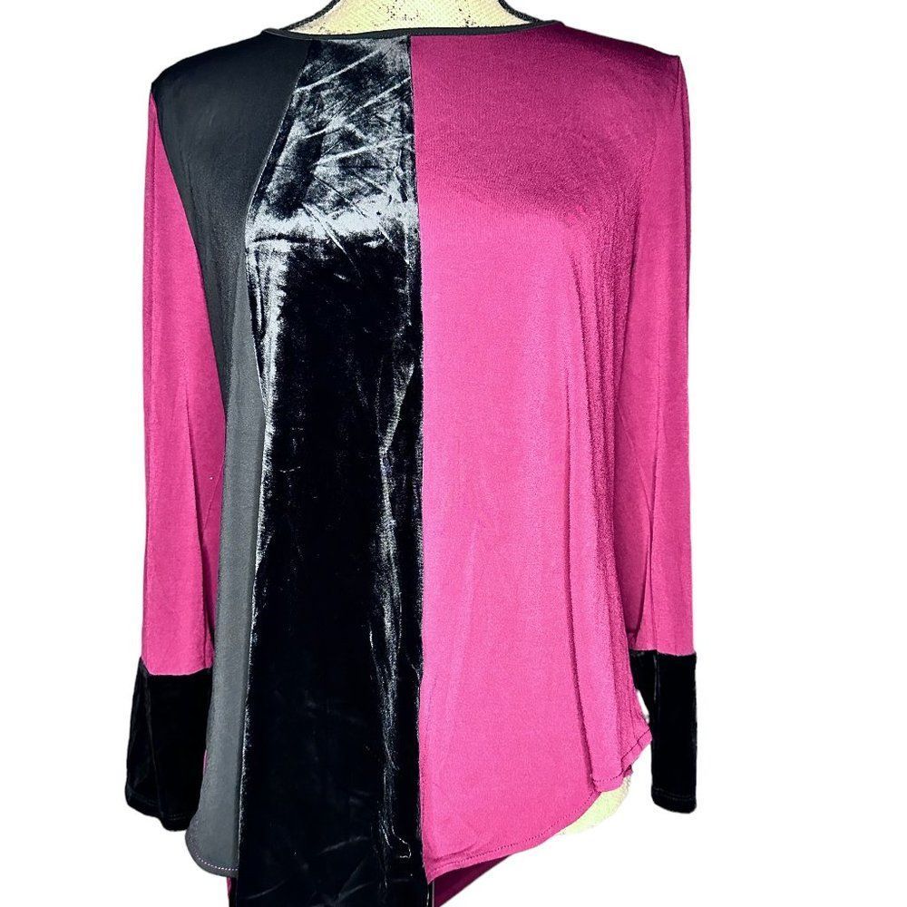 Alfani Elements Long Sleeve Tunic Top Maroon and Black NWT Size PL